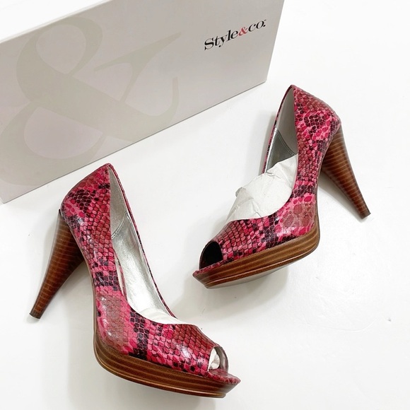 Style & Co. Shoes - Style & Co. Celine pink snake peep toe heels
